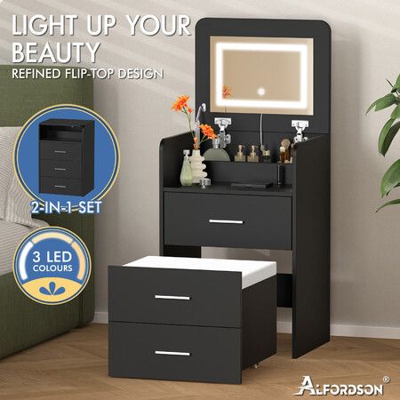 ALFORDSON Dressing Table Stool Set 2-In-1 Makeup Mirror Vanity Desk Black