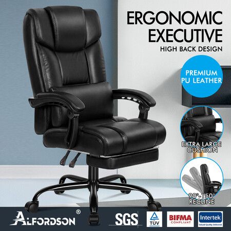 ALFORDSON Office Chair Executive Computer Gaming PU Leather Seat Recliner Black