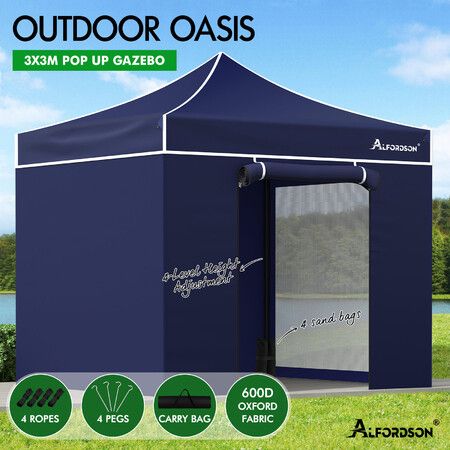 ALFORDSON Gazebo 3x3m Pop Up Marquee 600D Oxford Folding Camping Tent Navy