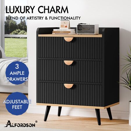 ALFORDSON 3 Chest of Drawers Modern Storage Cabinet Dresser Tallboy Black