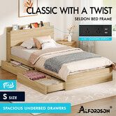 ALFORDSON Wooden Bed Frame Single Size with Charging Station & 2 Storage Drawers