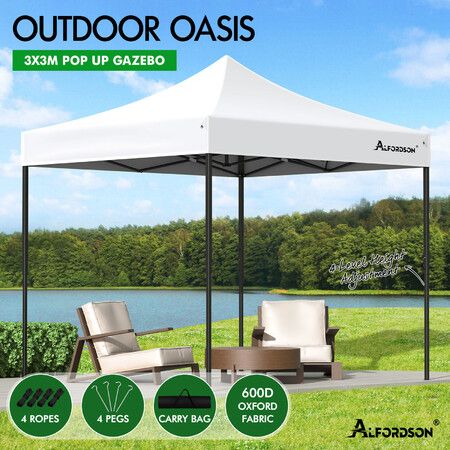 ALFORDSON Gazebo 3x3m Pop Up Marquee 600D Oxford Folding Outdoor Tent White