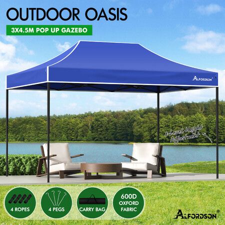 ALFORDSON Gazebo 4.5x3m Pop Up Marquee 600D Oxford Folding Outdoor Tent Blue
