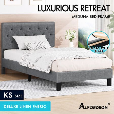 ALFORDSON Bed Frame King Single Tufted Headboard Modern Fabric Grey Meduna
