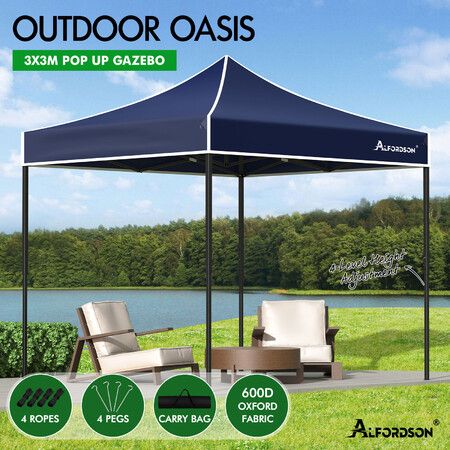 ALFORDSON Gazebo 3x3m Pop Up Marquee 600D Oxford Folding Outdoor Tent Navy
