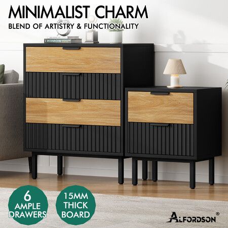 ALFORDSON 4 Chest of Drawers Bedside Table Storage Cabinet Set Dresser Black/Wood