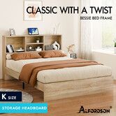 ALFORDSON Wooden Bed Frame King Size Base with Bookshelf Storage Headboard Oak