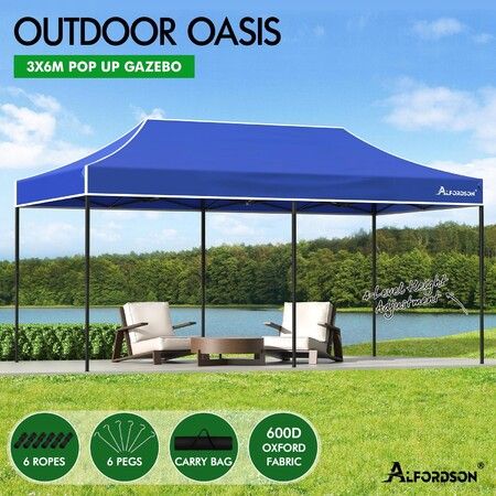 ALFORDSON Gazebo 6x3m Pop Up Marquee 600D Oxford Folding Outdoor Tent Blue
