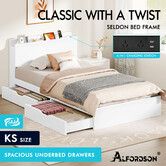 ALFORDSON Wooden Bed Frame King Single with Charging Station & 2 Drawers White