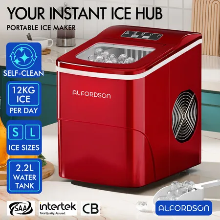 ALFORDSON Ice Maker Machine Commercial Portable 12kg Ice Cube Tray 2.2L Red