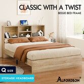 ALFORDSON Wooden Bed Frame Queen Size Base with Bookshelf Storage Headboard Oak