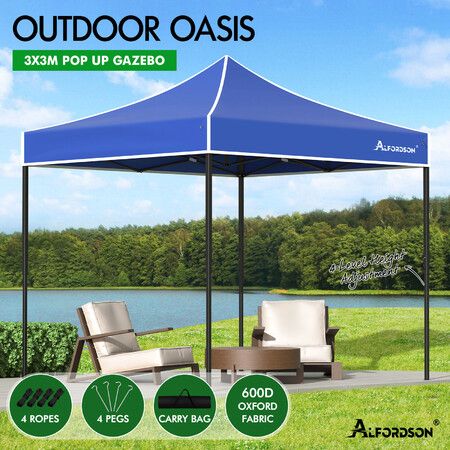 ALFORDSON Gazebo 3x3m Pop Up Marquee 600D Oxford Folding Outdoor Tent Blue