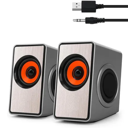 Computer Speakers, 12W Mini Desktop Speaker with Volume Control, 3.5mm AUX Speaker, USB Powered Laptop Speakers, Great for PC, Monitor, mac, iMac