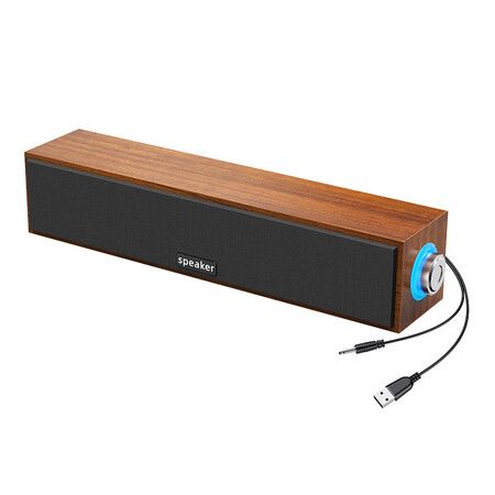 Computer Speakers, Wooden Multimedia Digital Speaker, USB Powered 3.5mm AUX PC Speakers, Surround Sound Portable Computer Sound Bar Speaker for Laptop