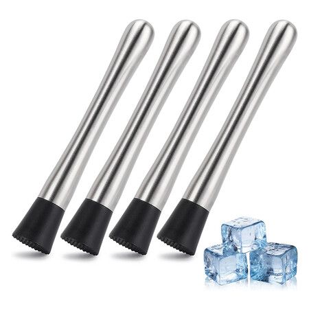 4 Pcs Muddlers for Cocktail 304 Stainless Steel Fruit Crusher 21 CM Long Ice Crusher for Bar Party and Home