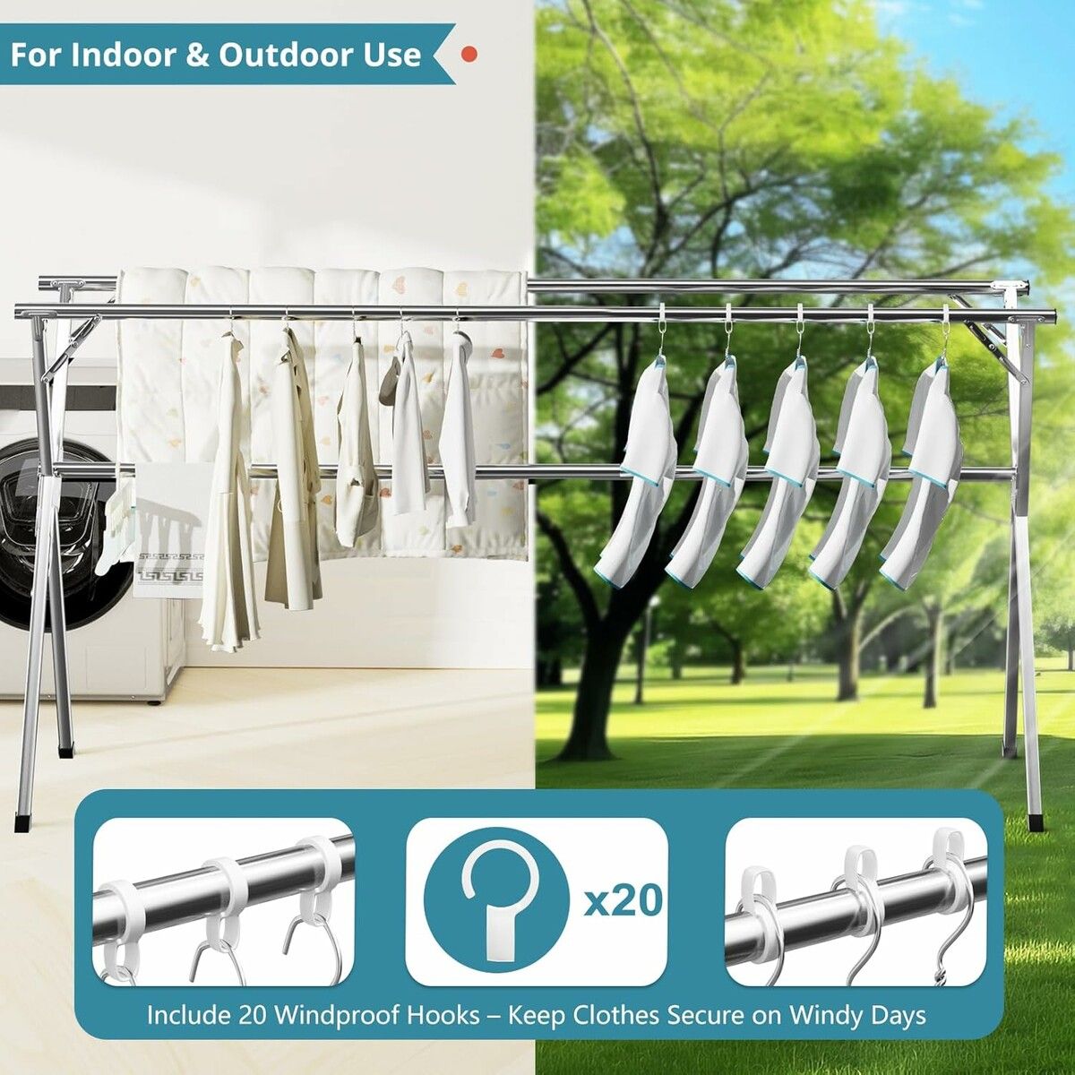 2.4 Meters Clothes Drying Rack, Drying Rack Clothing Folding Indoor ...