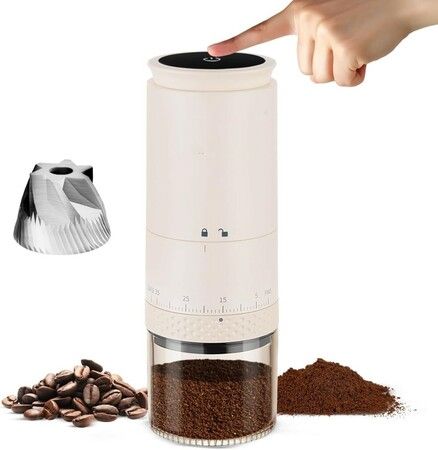 Burr Coffee Grinder Portable Espresso Grinder with Stainless Steel Conical Mill,Cordless Electric Grinders with Adjustable Grind Settings,Beige