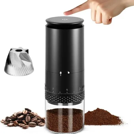 Burr Coffee Grinder Portable Espresso Grinder with Stainless Steel Conical Mill,Cordless Electric Grinders with Adjustable Grind Settings,Black