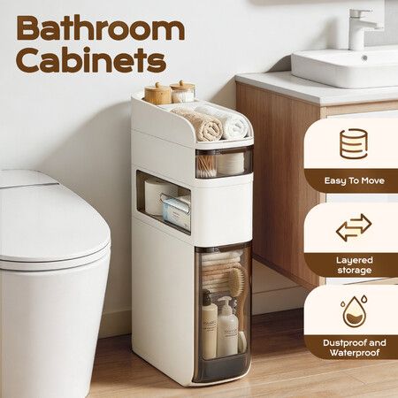 Bathroom Storage Unit Cart 4 Tier Slim Narrow Mobile Cabinet Drawer Cupboard Shelf Toilet Organiser Rack Rolling Trolley Wheels Kitchen Laundry Room