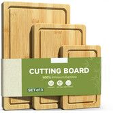 3-Piece Set Bamboo Cutting Board for Kitchen Crack-Resistant Wood Chopping Boards with Deep Juice Grooves,Pre-Oiled Butcher Block