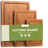 3-Piece Set Bamboo Cutting Board for Kitchen Crack-Resistant Wood Chopping Boards with Deep Juice Grooves,Pre-Oiled Butcher Block,Carbonized