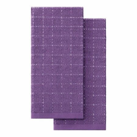 100% Cotton Terry Kitchen Towels,Checkered Designed,Soft and Super Absorbent Dish Towels,Purple,34 x 72 cm 2 Pack