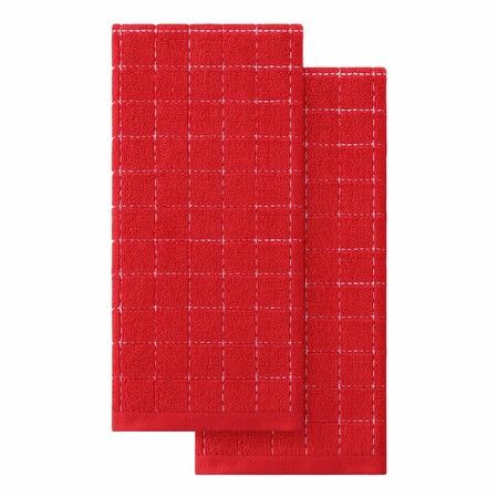 100% Cotton Terry Kitchen Towels,Checkered Designed,Soft and Super Absorbent Dish Towels,Red,34 x 72 cm 2 Pack