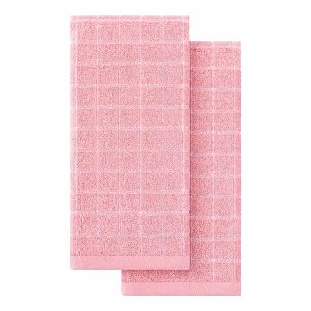 100% Cotton Terry Kitchen Towels,Checkered Designed,Soft and Super Absorbent Dish Towels,Pink,34 x 72 cm 2 Pack