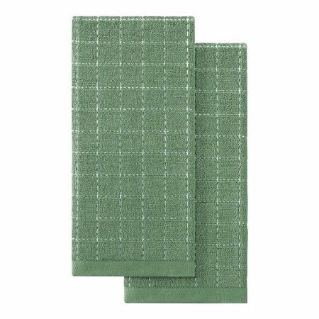 100% Cotton Terry Kitchen Towels,Checkered Designed,Soft and Super Absorbent Dish Towels,Grass Green,34 x 72 cm 2 Pack