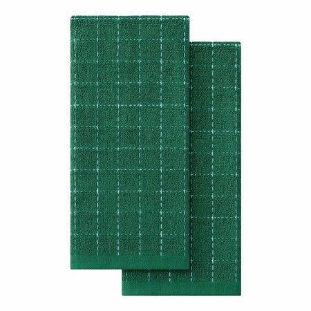 100% Cotton Terry Kitchen Towels,Checkered Designed,Soft and Super Absorbent Dish Towels,Green,34 x 72 cm 2 Pack