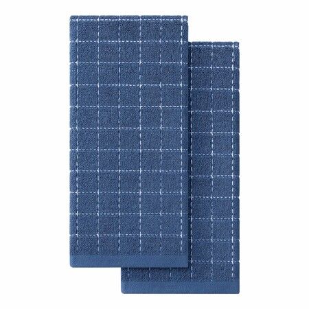 100% Cotton Terry Kitchen Towels,Checkered Designed,Soft and Super Absorbent Dish Towels,Blue,34 x 72 cm 2 Pack