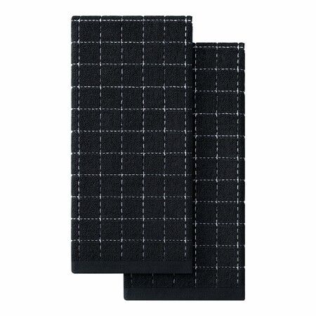 100% Cotton Terry Kitchen Towels,Checkered Designed,Soft and Super Absorbent Dish Towels,Black,34 x 72 cm 2 Pack