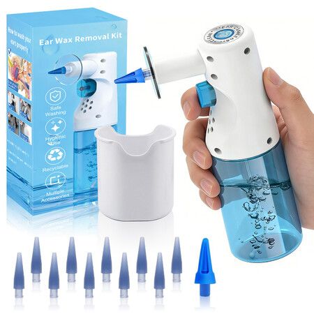 Ear Wax Removal Kit, Ear Cleaner Ear Irrigation System for Effective Ear Wax Removal, Ear Cleaning Kit Features 10 Replaceable Tips for Home Use