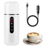 Electric Travel Kettle, 12V/24V Car Coffee Warmer Kettle, Portable Hot Water Boiler, Small Hot Water Heater with Magnetic Induction Stirring, White