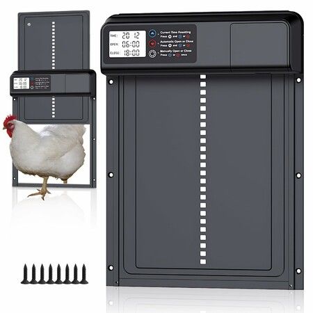 Automatic Chicken Coop Door,Electric Coop Door Battery Powered with Timer LCD Screen,Anti-Pinch Running Chicken Coop Door,Aluminum Waterproof Door