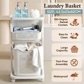 3 Tier Laundry Hamper with Wheels Rolling Plastic Dirty Washing Clothes Baskets Sorter Storage Bins Containers Cart Bathroom Kitchen Closet Organiser