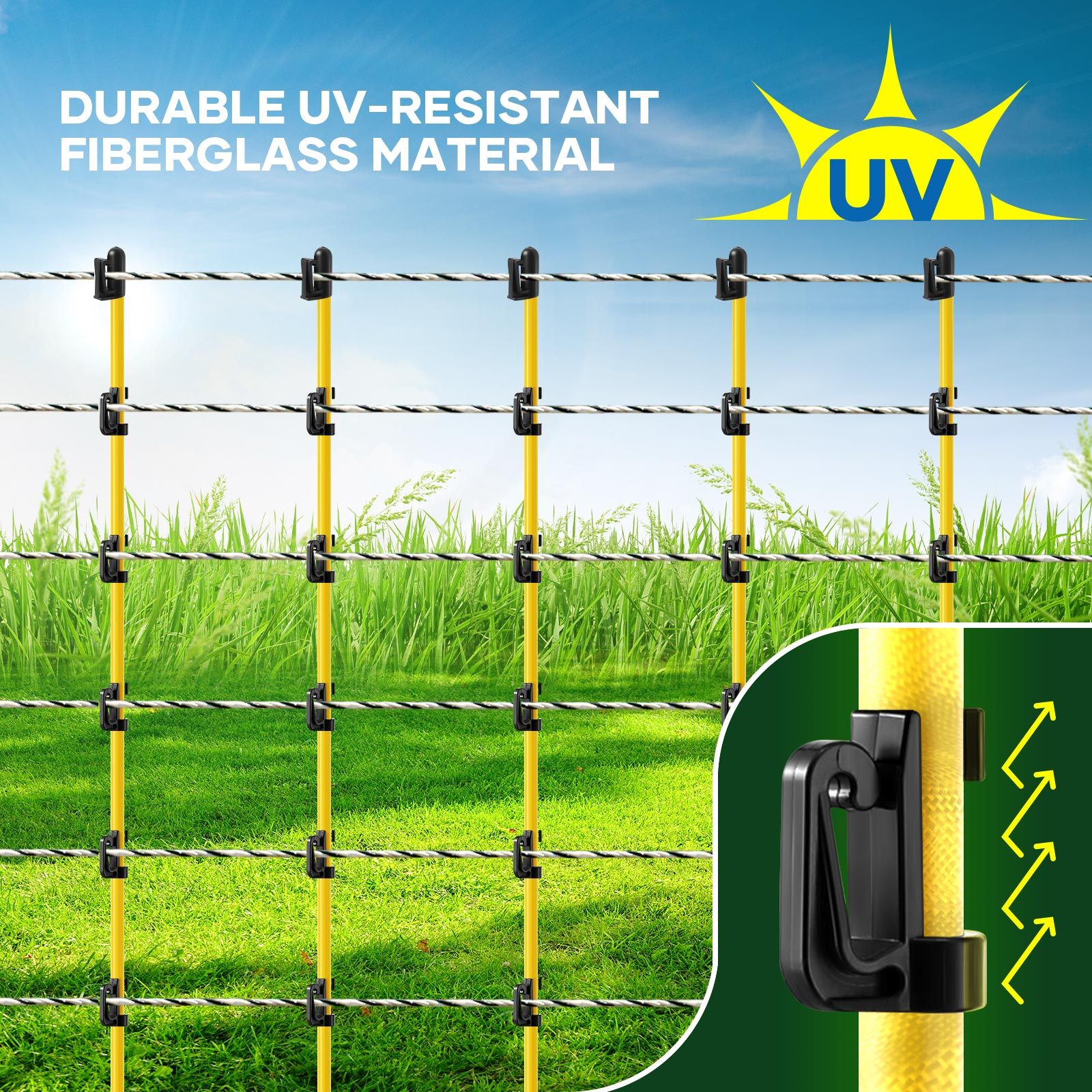 Electric Fence Post 20pcs 127cm Tread Step In Wire Temporary Fencing Garden Graze Farm Livestock Cattle Sheep Insulators Poles Fibreglass Adjustable