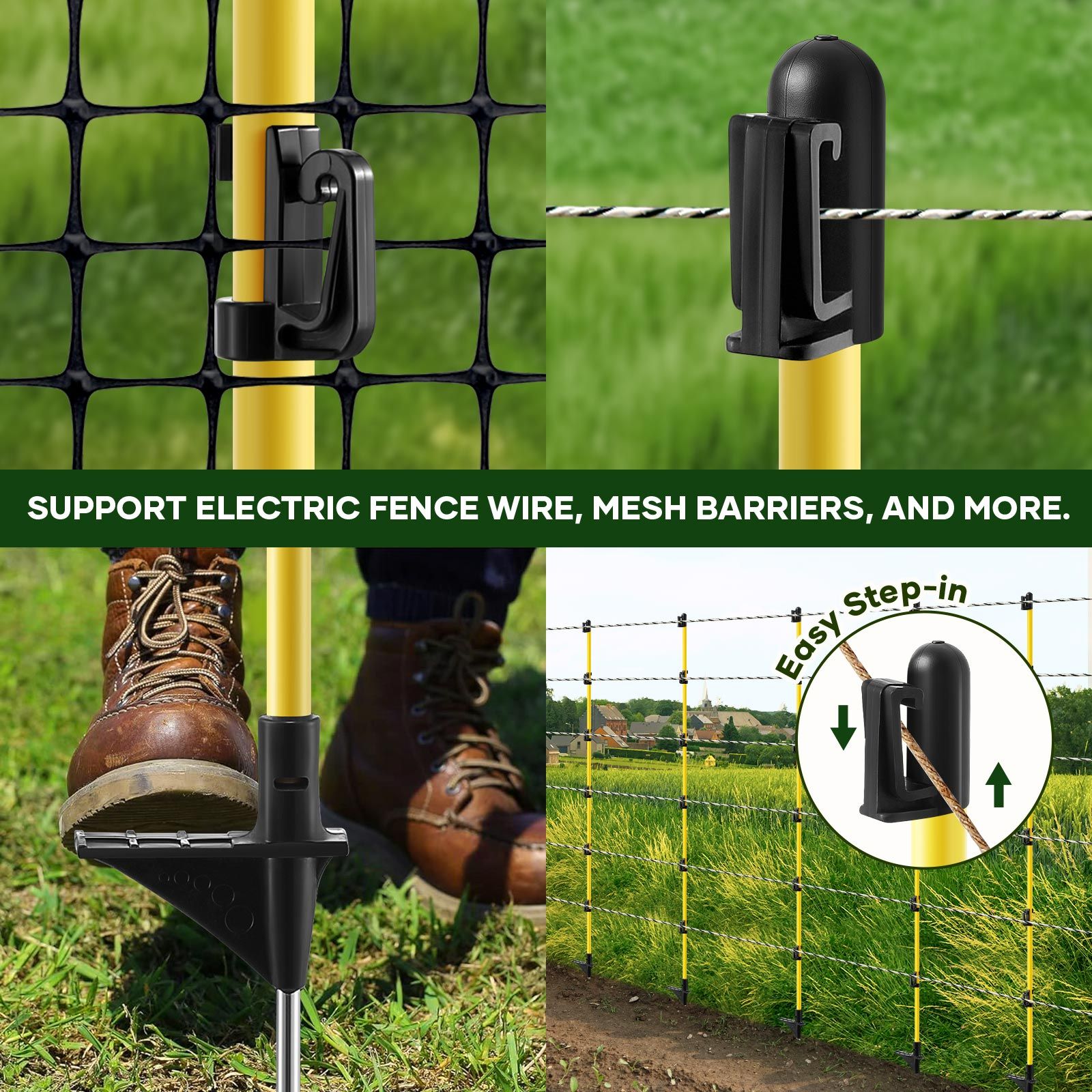 Electric Fence Post 20pcs 127cm Tread Step In Wire Temporary Fencing Garden Graze Farm Livestock Cattle Sheep Insulators Poles Fibreglass Adjustable