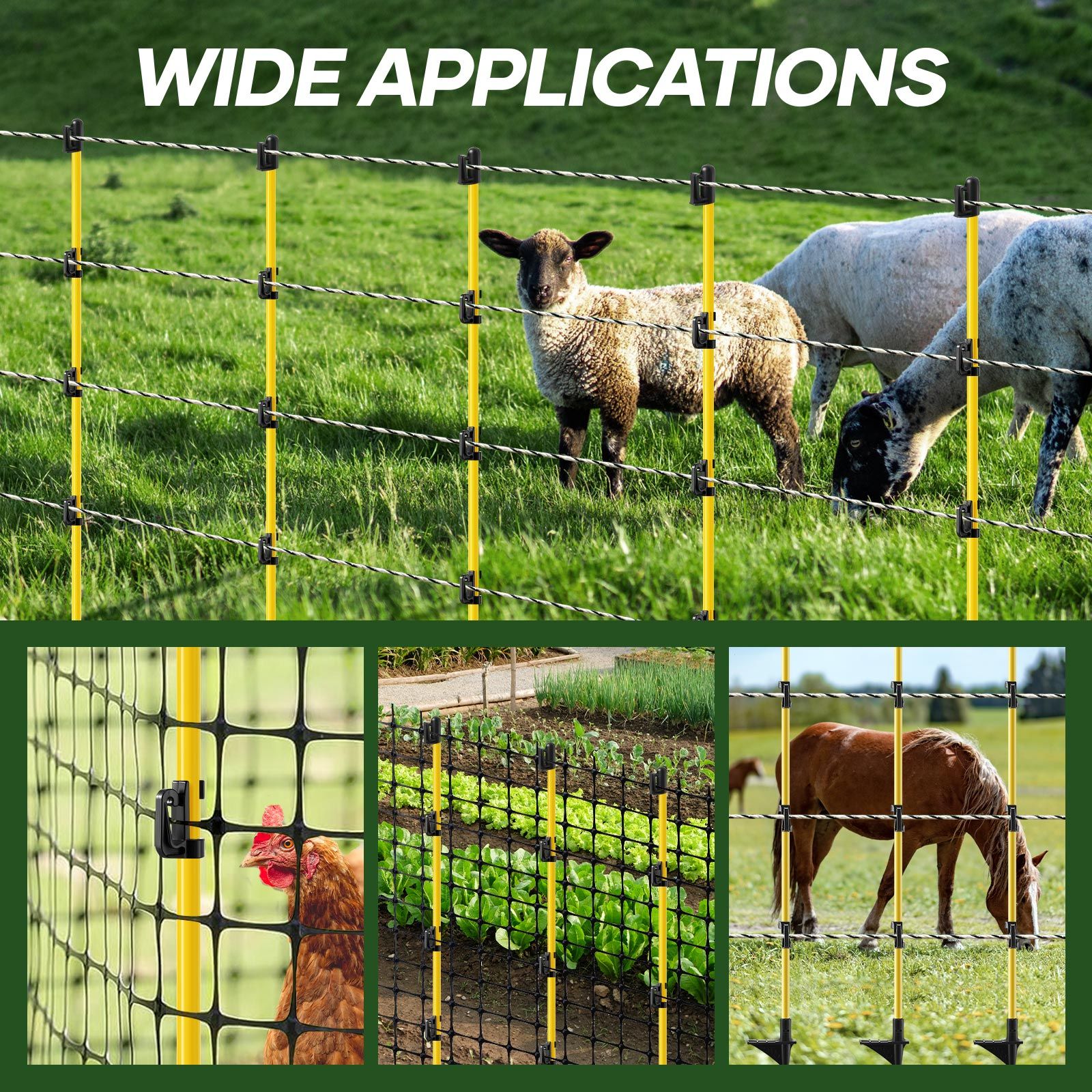 Electric Fence Post 20pcs 127cm Tread Step In Wire Temporary Fencing Garden Graze Farm Livestock Cattle Sheep Insulators Poles Fibreglass Adjustable
