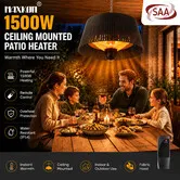 Instant Heater Ceiling Hanging Electric Patio Space Warmer Infrared Heating Room Save Energy Indoor Outdoor Water Resistant 1500W Porch Garage Remote