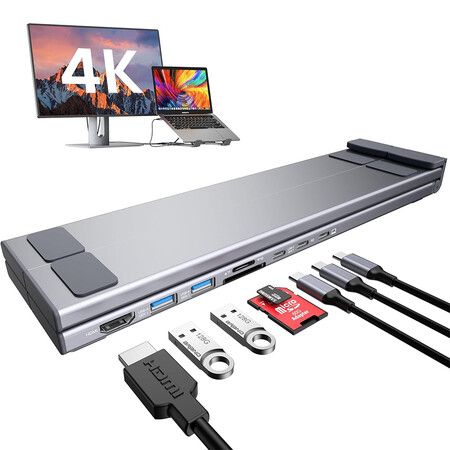 USB C Laptop Docking Station Stand, Dock Tablet Stand, 8 in 1 USB C Hub with 4K HDMI, 2 USB 3.0, PD 100W, Universal Computer Holder Dock Station