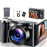 4K Digital Camera,56MP Autofocus Vlogging Camera with 3In 180 Degree Flip Screen,16X Zoom, Compact Point and Shoot Camera,32GB Card Included