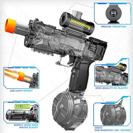 Electric Water Gun Toy Long Range High Powered Automatic Classic Squirt Blaster Fully Auto Swimming Pool Outdoor Game Christmas Birthday Kids Gift
