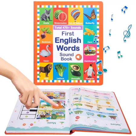 English Talking Sound Books for Kids,470+ Words Learning Education Toy,Interactive Electronic Audio Book,Preschool Birthday Gift for Boys Girls