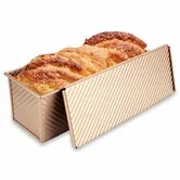Heavy Duty Carbon Steel Baking Bread Loaf Pan with Lid,Non-Stick Toast Mold for Bread Baking,Corrugated Rectangle Bread Tin for Homemade Cake,Gold
