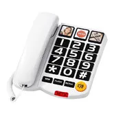 Extra-Loud (110dB) Landline Phone for Seniors and Hearing Impaired, Hearing Aid Compatible, Large Button Corded Phone with 3 Photo Speed Dial, White