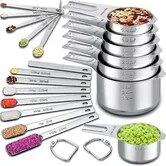 20PCS Measuring Cups Spoons Set Includes 7 Stackable Stainless Steel Cups 7 Rectangular 5 Mini Measuring Spoons with Leveler Fits Spice Jars,Kitchen Gadget