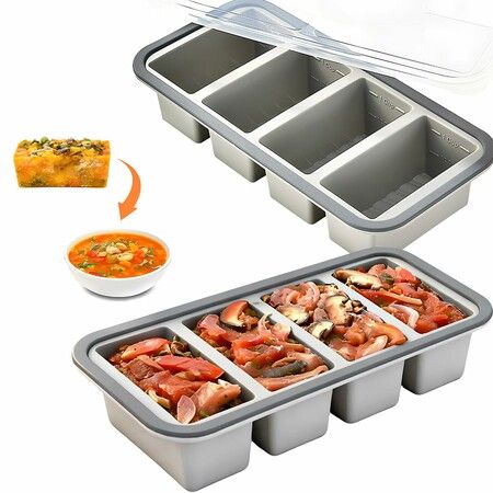 2 Pack Silicone Freezer Tray with Lids,1 Cup Silicone Freezer Moulds,Oven Dishwasher for Portioned Meal Prep,Soup,Leftovers,Sauce,Ice Cubes,Baking (Grey)