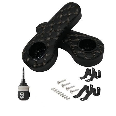Golf Cart Diamond Flip Armrest with Cup Holder, No Drilling Required, Golf Cart Folding Hinged Armrest, for Club Car EzGo Yamaha Back Seat Kit