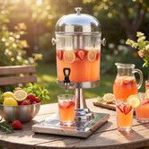 8L Drink Dispenser Hot and Cold Beverage Container Server Juice Lemonade Iced Tea Soda Coffee Water Pitcher Bar Party Stainless Steel Stand Drip Tray